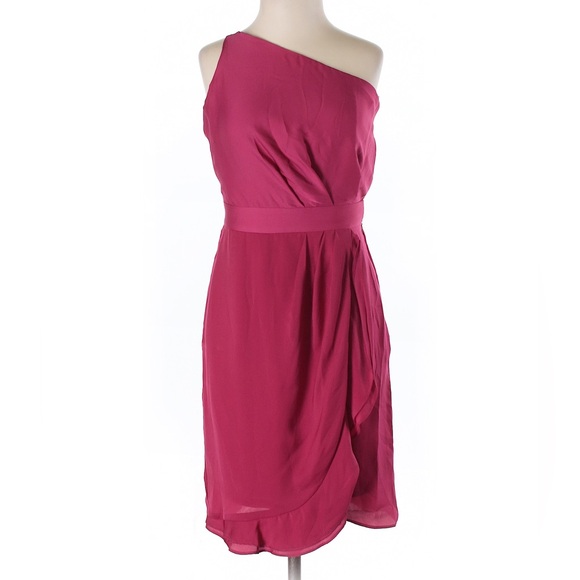 BCBG Ruched Pleated A-Line Wrap Style Fit Flare Pink One Shoulder Dress 0 - Picture 1 of 8